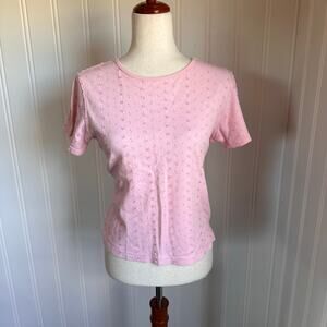 Vintage 90s Twee Pink Eyelet Floral Top M